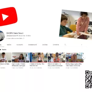 Logo YouTube - enfants qui collaborent - chaine YouTube de l'école Sans Souci - QR code de la chaine YouTube