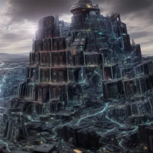 La tour de Babel de Bruegel, revisitée par l'intelligence artificielle Stable Diffusion, extrait du jeu "Quelle fin d'année"